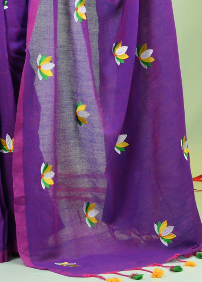 Violet Cotton Saree With Blouse Piece Sast Online