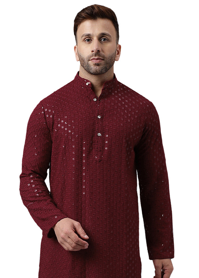 Maroon Silk Embroidered Kurta Cheap Sale Eastbay