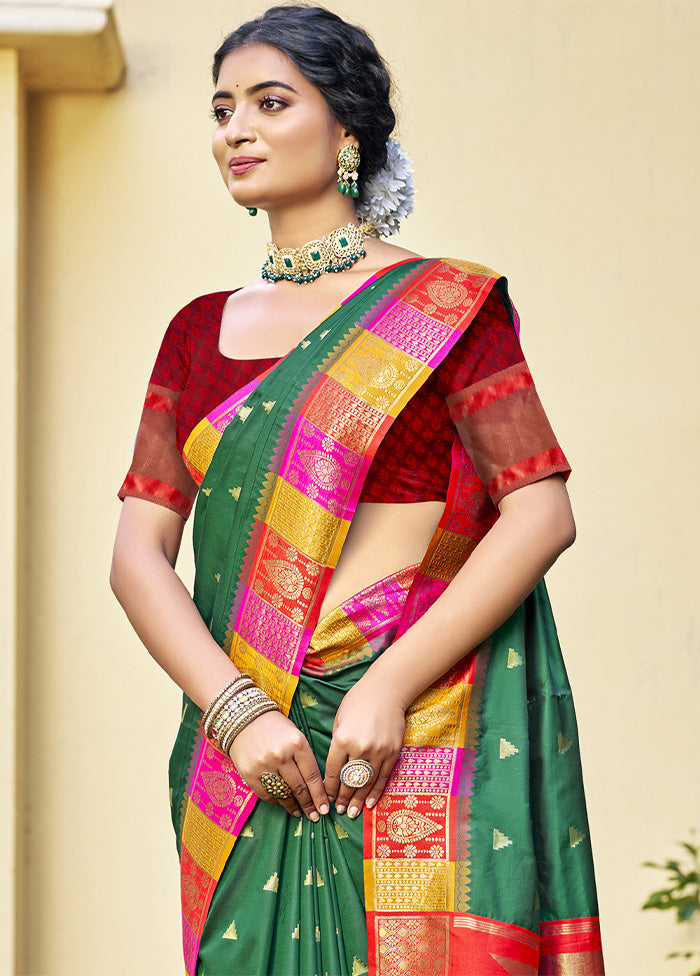 Green Dupion Silk Saree With Blouse Piece Clearance Footlocker Finishline