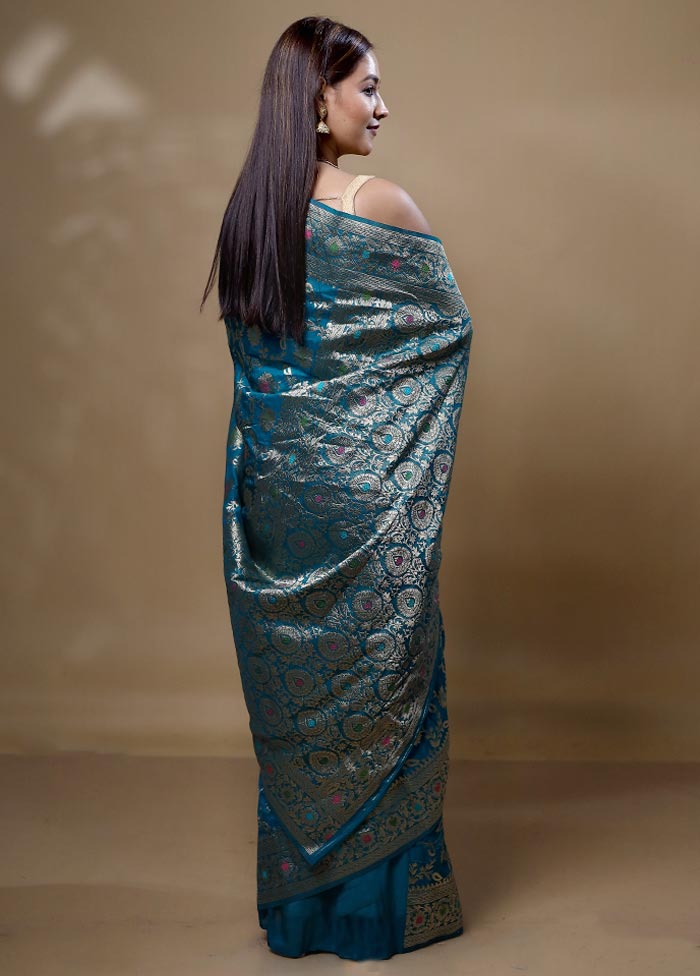 Blue Georgette Saree With Blouse Piece Outlet Fashionable