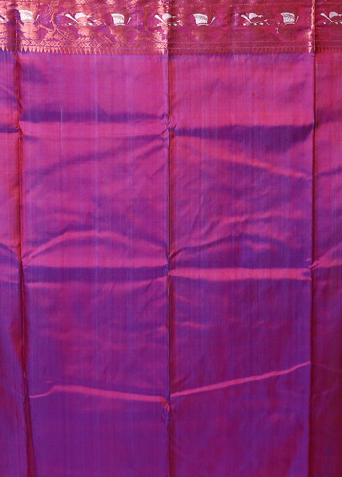 Purple Handloom Baluchari Pure Silk Saree With Blouse Piece Fashionable Online