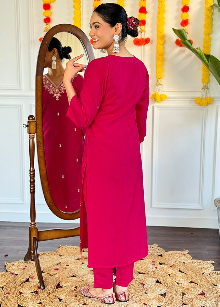 3 Pc Pink Readymade Viscose Suit Set Sale Big Discount