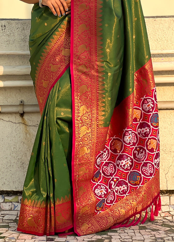 Green Spun Silk Saree With Blouse Piece Outlet 2025 Newest