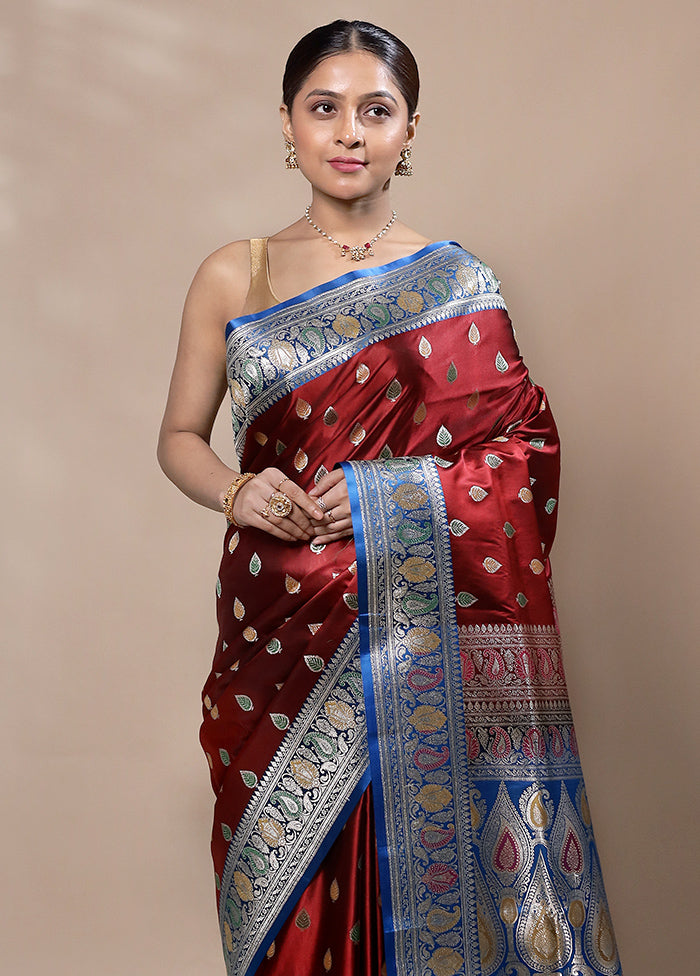 Maroon Handloom Banarasi Pure Silk Saree With Blouse Piece Top Quality Online