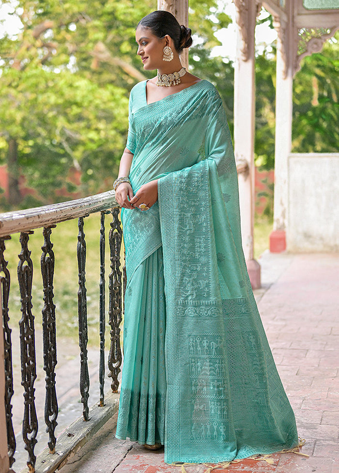 Sea Green Spun Silk Saree With Blouse Piece Pay With Paypal Cheap Online