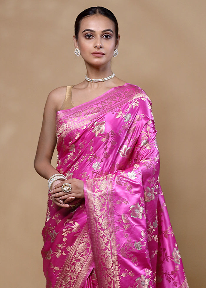 Pink Dupion Silk Saree With Blouse Piece Brand New Unisex Sale Online