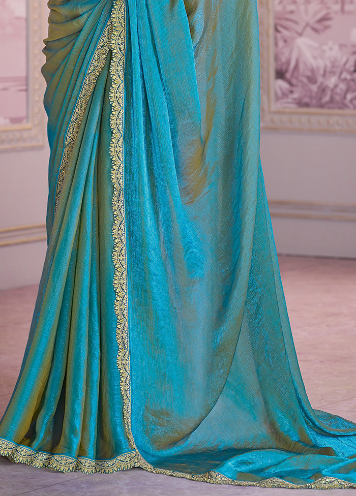 Blue Chiffon Silk Saree With Blouse Piece Store Online