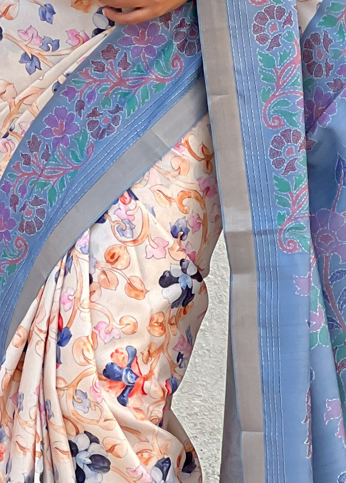 Blue Tussar Silk Saree With Blouse Piece Collections Online