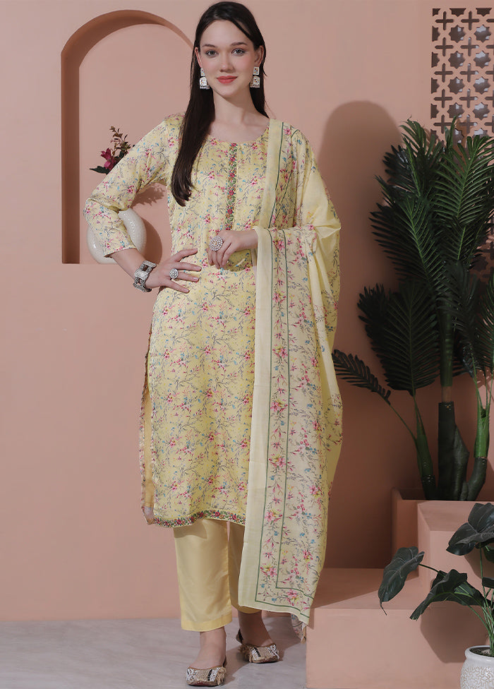 3 Pc Yellow Unstitched Silk Suit Set Free Shipping Pay With Visa