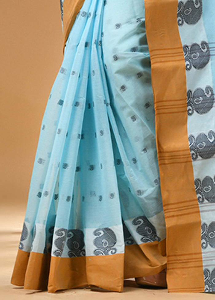 Sky Blue Cotton Woven Work Saree Without Blouse Piece Footlocker Pictures Cheap Online