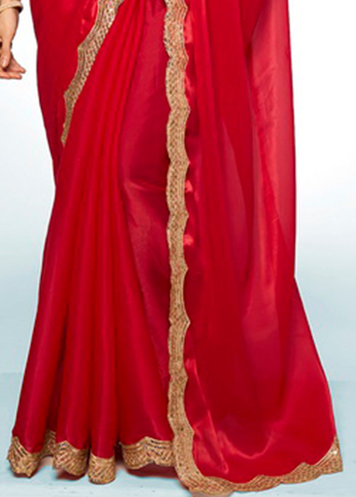 Red Spun Silk Saree With Blouse Piece Very Cheap Cheap Online