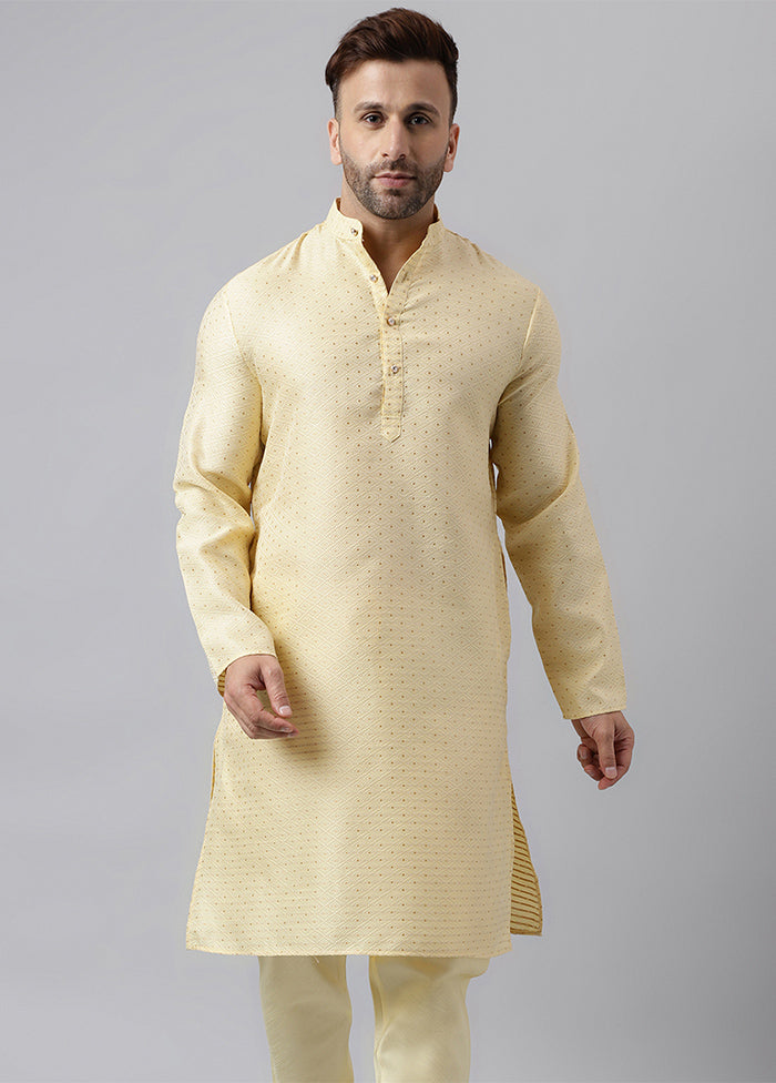 Cream Viscose Jacquard Long Kurta Sale View