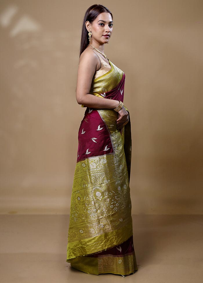 Maroon Dupion Silk Saree With Blouse Piece Fashionable Cheap Pice