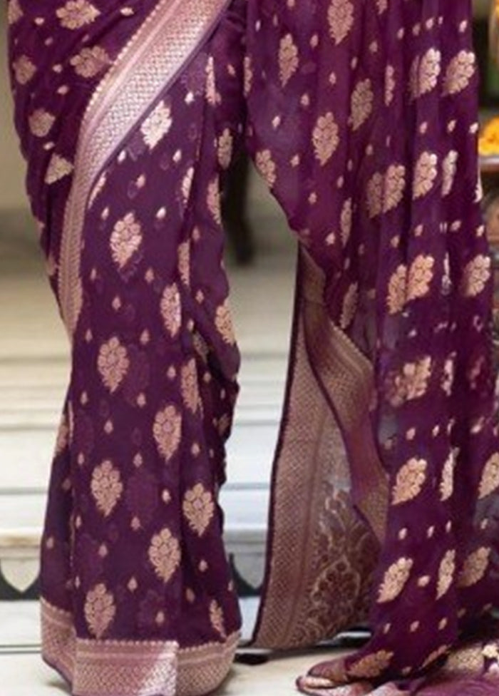 Purple Banarasi Silk Saree With Blouse Piece Clearance For Nice