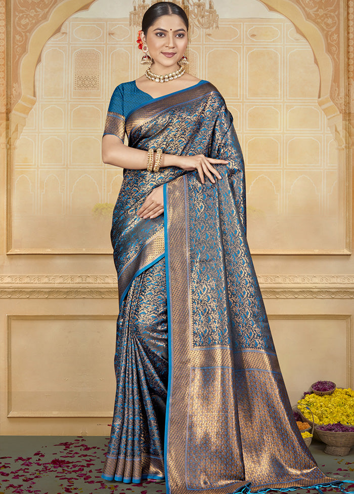 Blue Spun Silk Saree With Blouse Piece The Cheapest Cheap Online