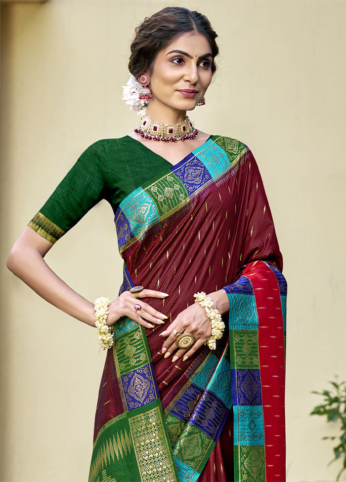 Maroon Dupion Silk Saree With Blouse Piece Clearance High Quality