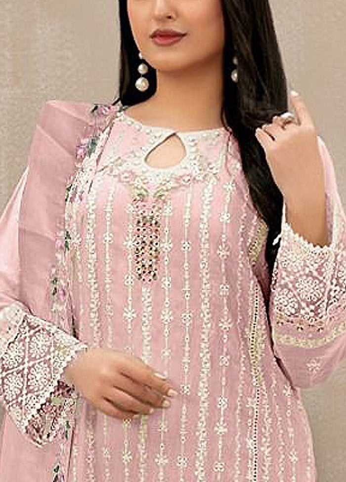 3 Pc Pink Semi Stitched Georgette Suit Set Cheap Pice Free Shipping