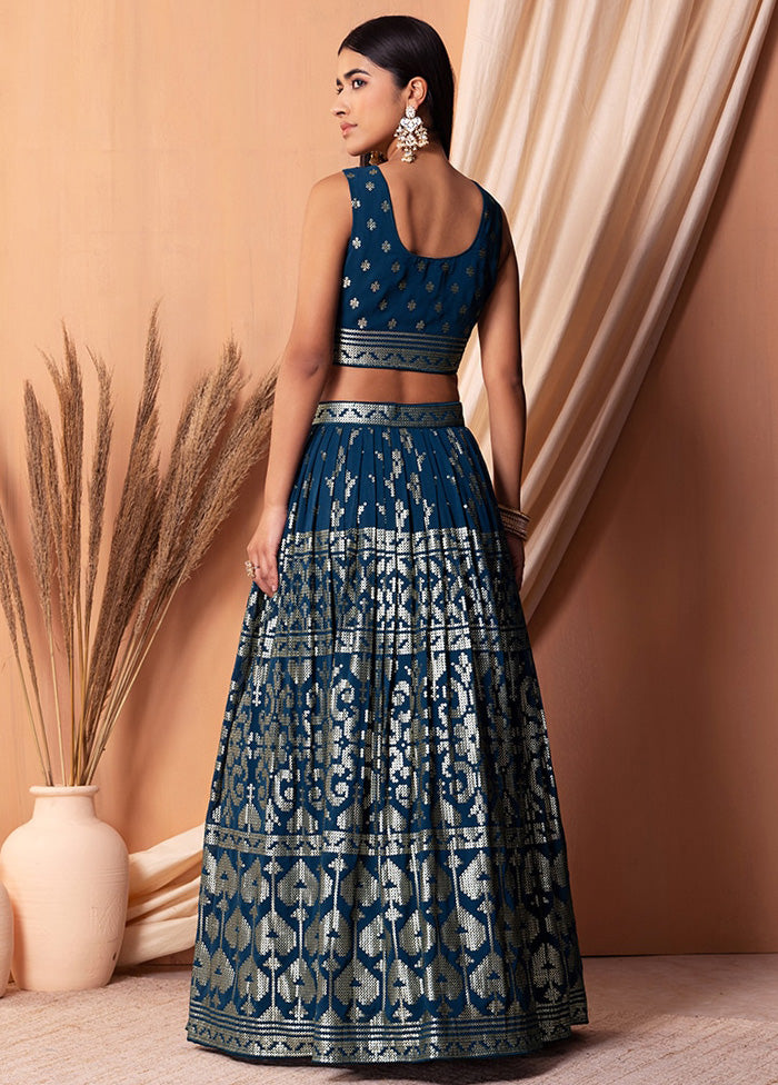 3 Pc Blue Georgette Semi Stitched Lehenga Set For Sale Cheap Pice From China