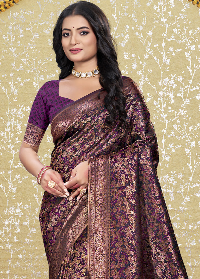 Purple Spun Silk Saree With Blouse Piece Sale 100% Original