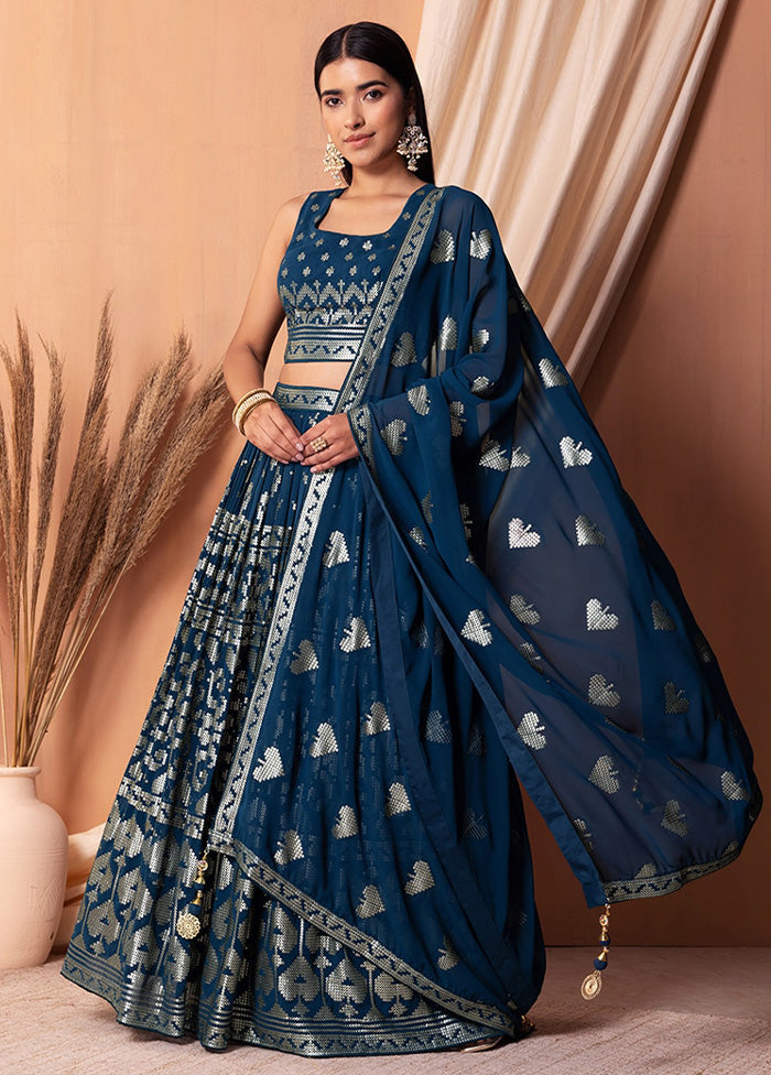 3 Pc Blue Georgette Semi Stitched Lehenga Set For Sale Cheap Pice From China