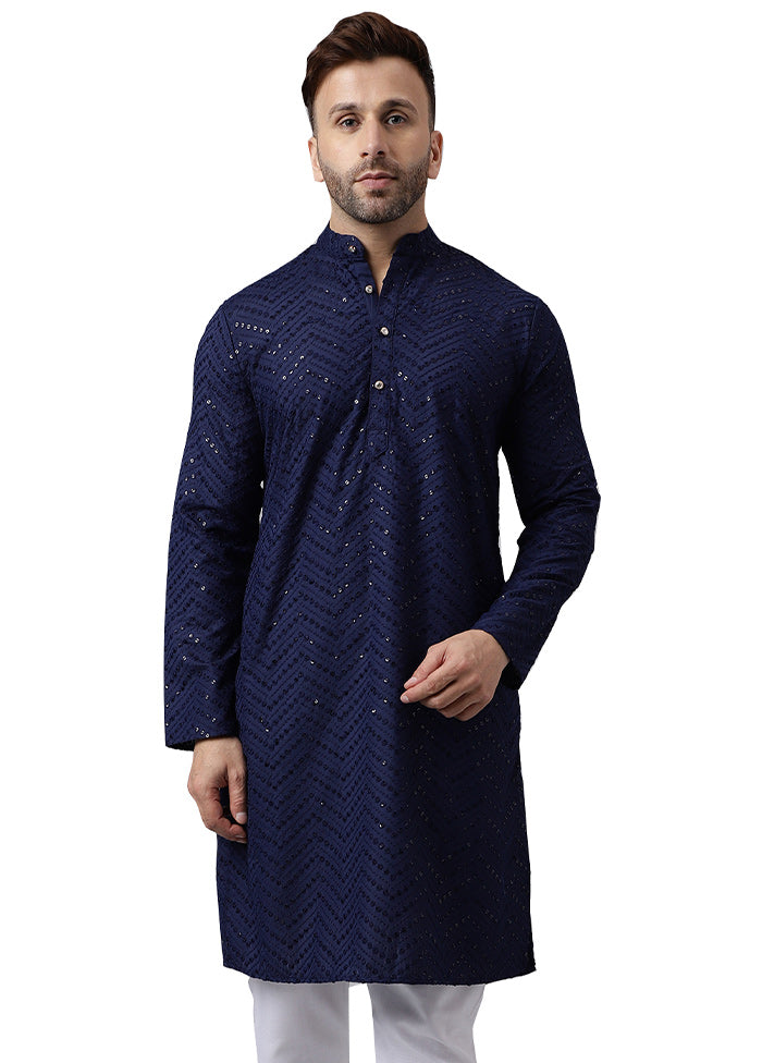 2 Pc Navy Blue Silk Kurta Pajama Set Outlet Pay With Paypal