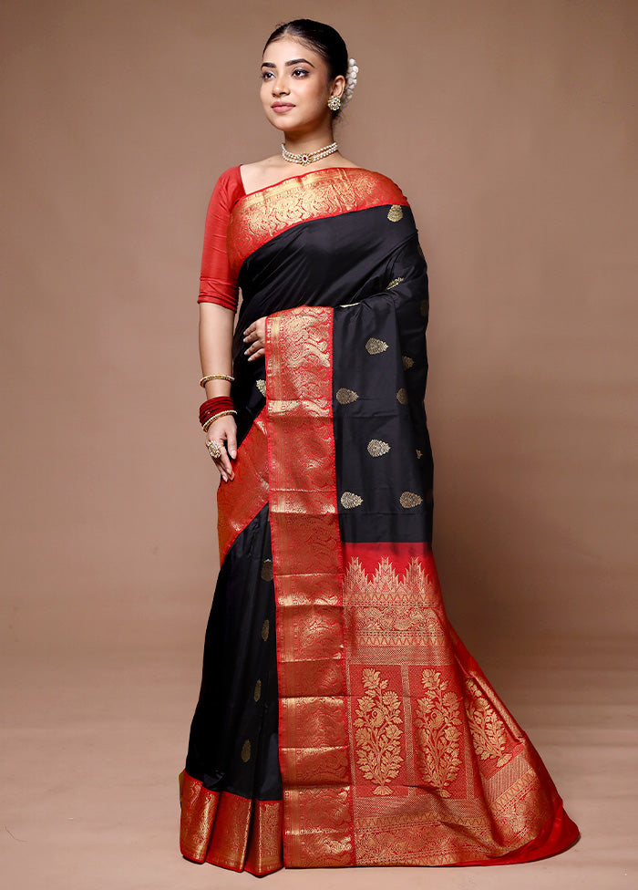 Black Handloom Kanchipuram Pure Silk Saree With Blouse Piece Buy Cheap Choice