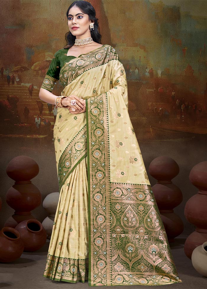 Beige Dupion Silk Saree With Blouse Piece Discount Footlocker Pictures