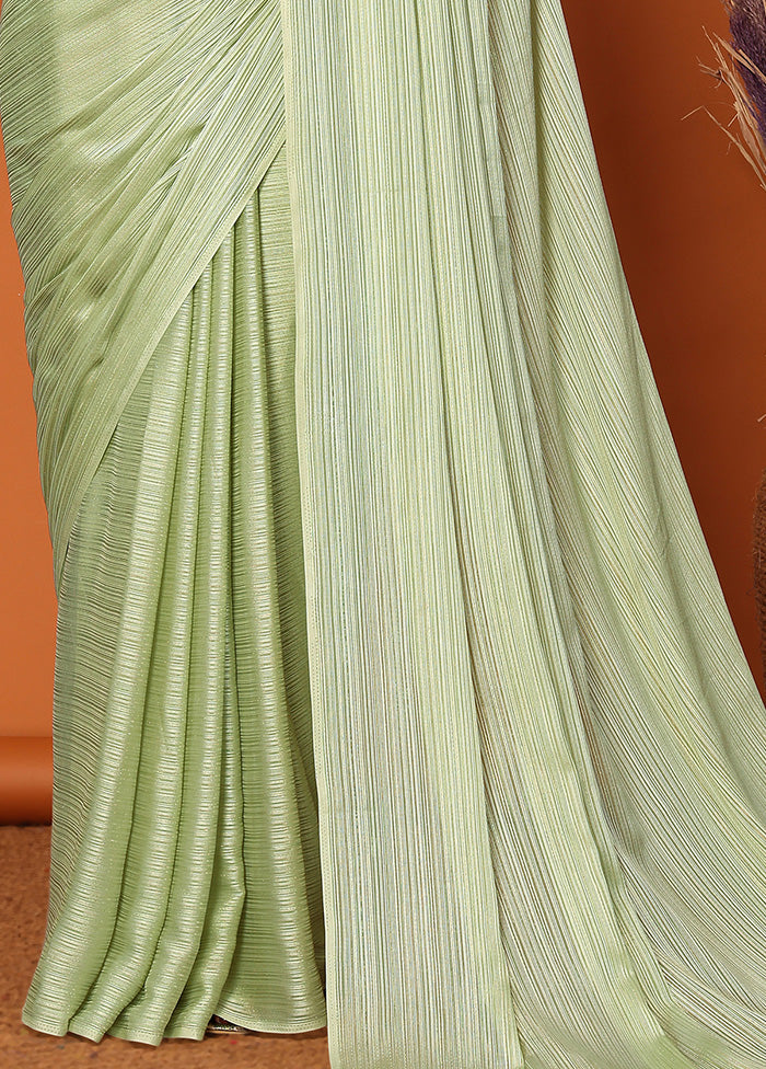 Pista Green Spun Silk Saree With Blouse Piece Supply Online