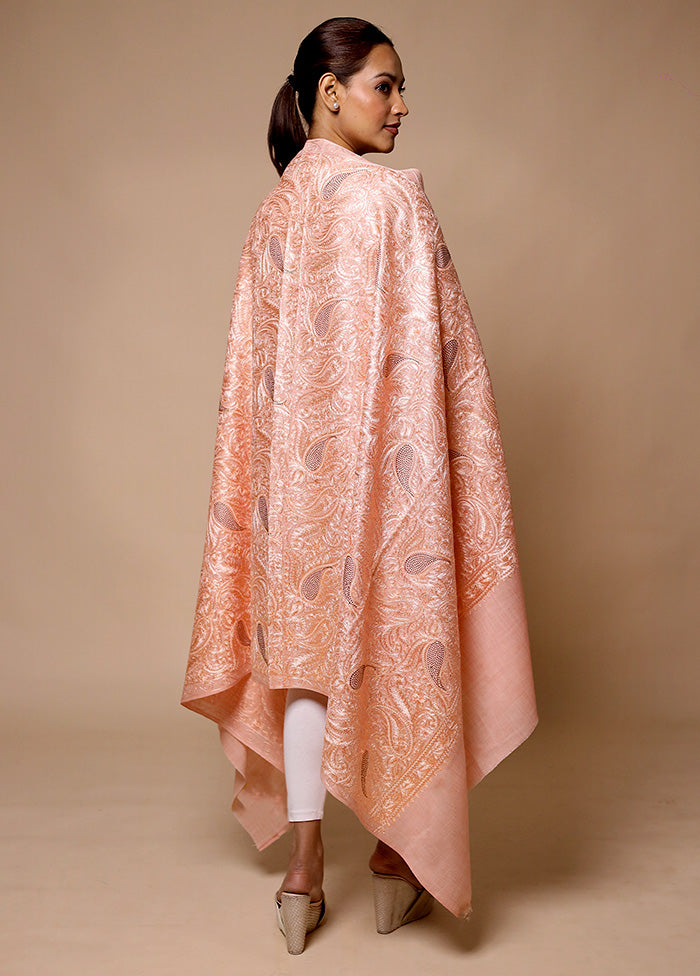 Pink Butta Work With Zari Woven Border Shawl Finishline