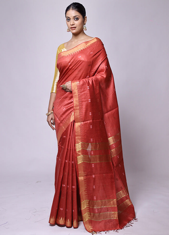 Red Tussar Silk Saree With Blouse Piece Outlet Cheap Quality