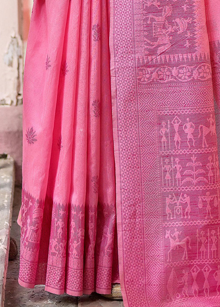 Pink Spun Silk Saree With Blouse Piece Sale Cheapest