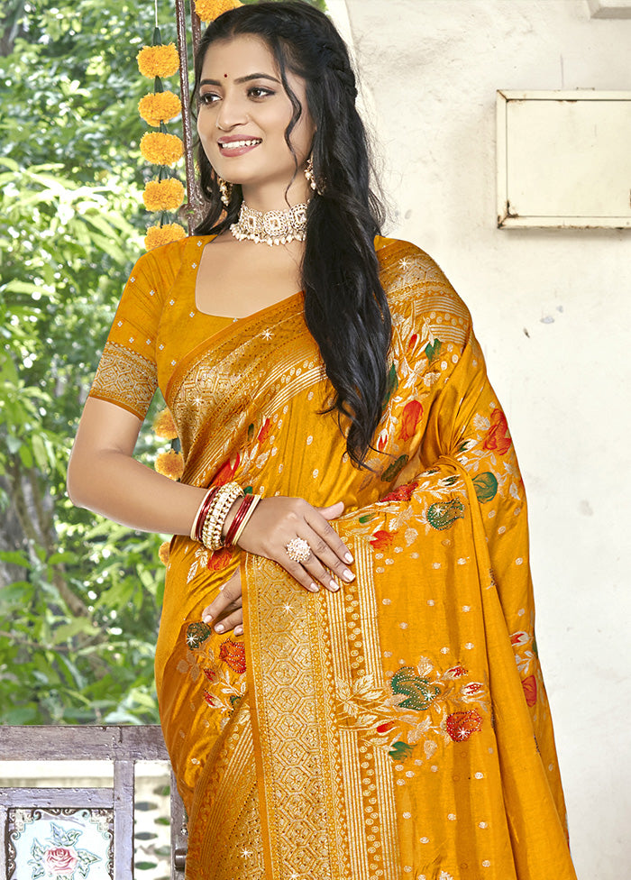 Yellow Spun Silk Saree With Blouse Piece Clearance Online Official Site