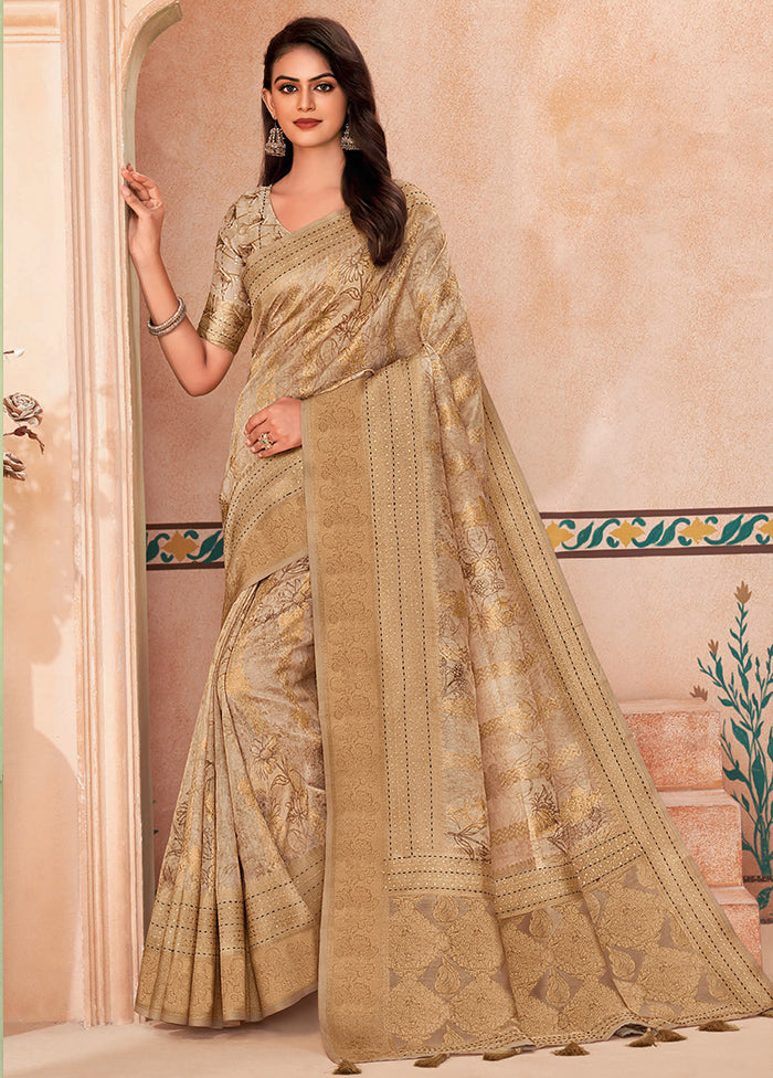 Cream Spun Silk Saree With Blouse Piece Sale Recommend