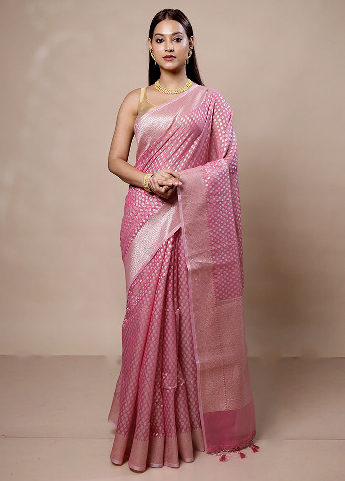 Pink Kora Silk Saree With Blouse Piece Sast Online