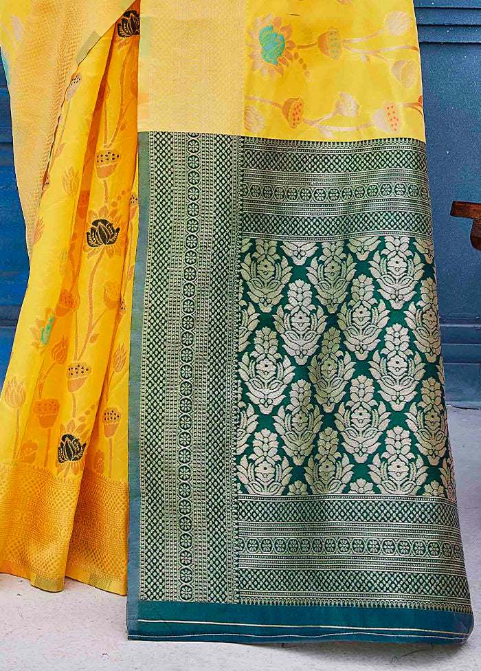 Yellow Dupion Silk Saree With Blouse Piece Pices Cheap Pice