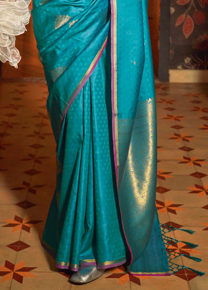 Blue Spun Silk Saree With Blouse Piece Cheap Outlet Store