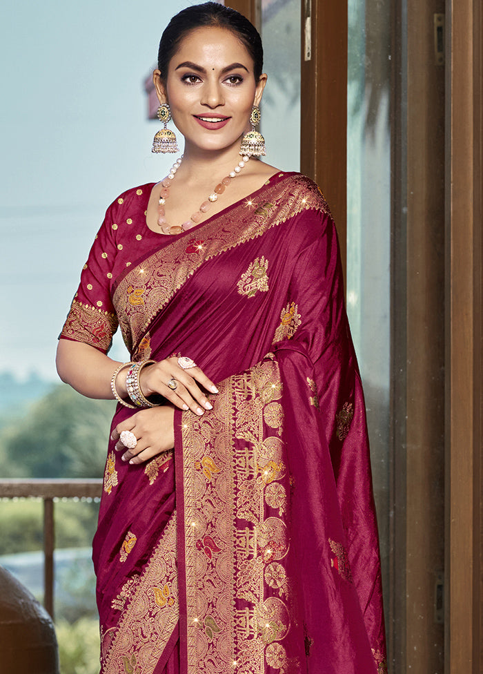 Magenta Dupion Silk Saree With Blouse Piece Cheap Sale Wiki