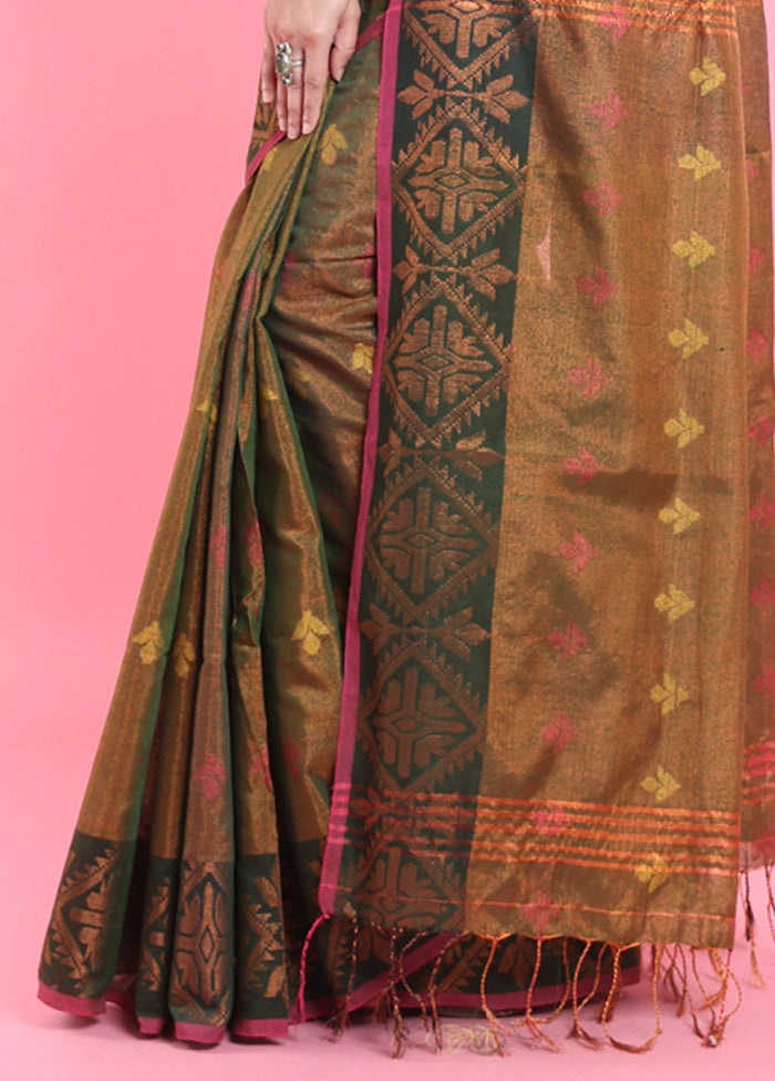 Green Spun Silk Saree With Blouse Piece Cheap Low Cost