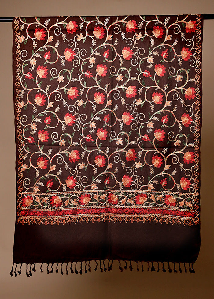 Brown Woven Work Shawl Very Cheap