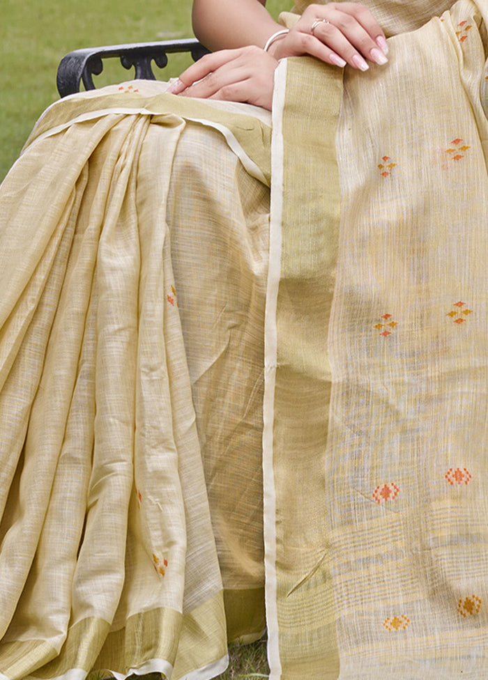 Cream Cotton Saree With Blouse Piece Sale Visit