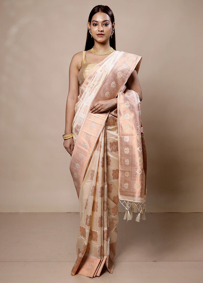 Cream Dupion Silk Saree With Blouse Piece Buy Cheap Outlet Locations