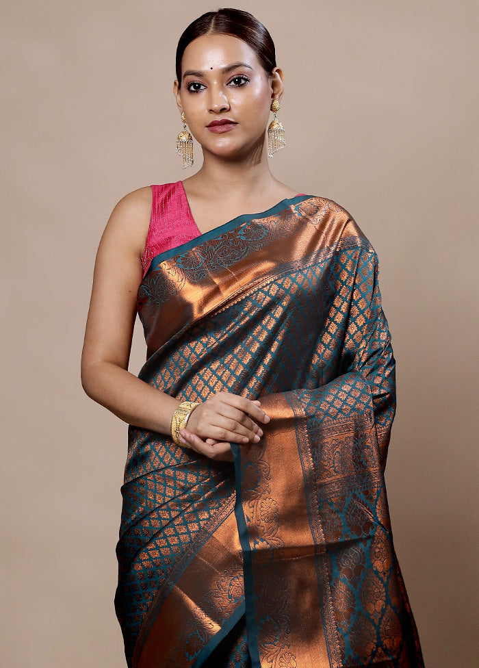 Blue Kanjivaram Silk Saree With Blouse Piece Buy Cheap Free Shipping