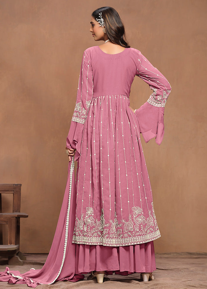 3 Pc Pink Semi Stitched Georgette Suit Set Free Shipping Comfortable