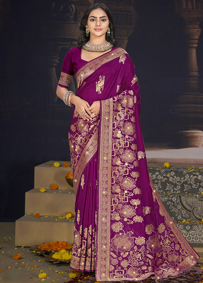 Purple Spun Silk Saree With Blouse Piece Sale For Nice