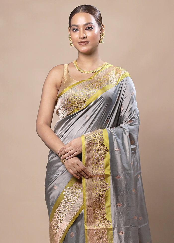 Grey Handloom Katan Pure Silk Saree With Blouse Piece Discount Best Place