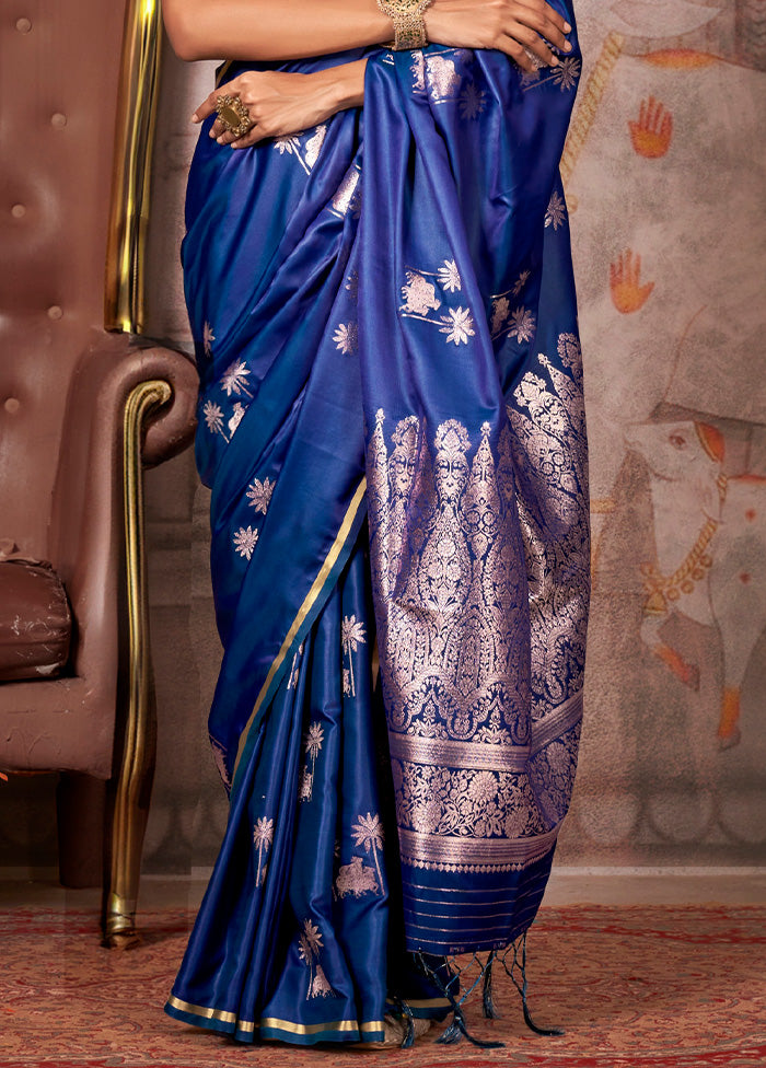 Blue Satin Silk Saree With Blouse Piece Perfect Cheap Online