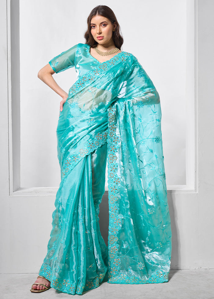 Blue Spun Silk Saree With Blouse Piece Official Sale Online