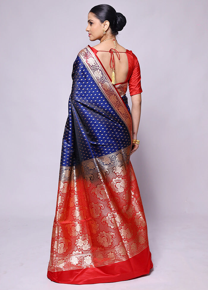 Blue Banarasi Silk Saree With Blouse Piece Huge Surprise Cheap Pice