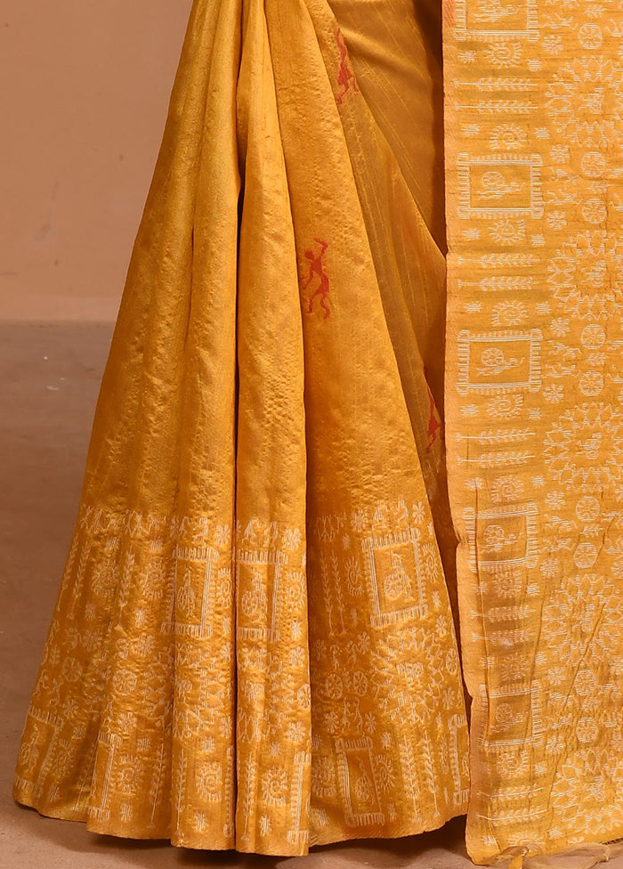 Mustard Spun Silk Saree With Blouse Piece Outlet Visit