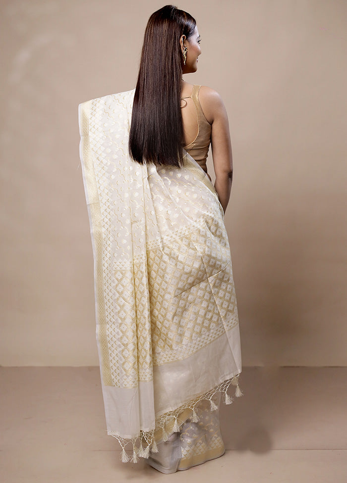 White Kora Silk Saree With Blouse Piece Sast Online